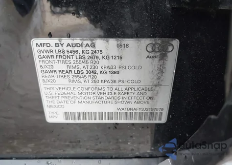 2018 Audi Q5 z USA, uszkodzony, nr VIN WA1BNAFY3J2197579